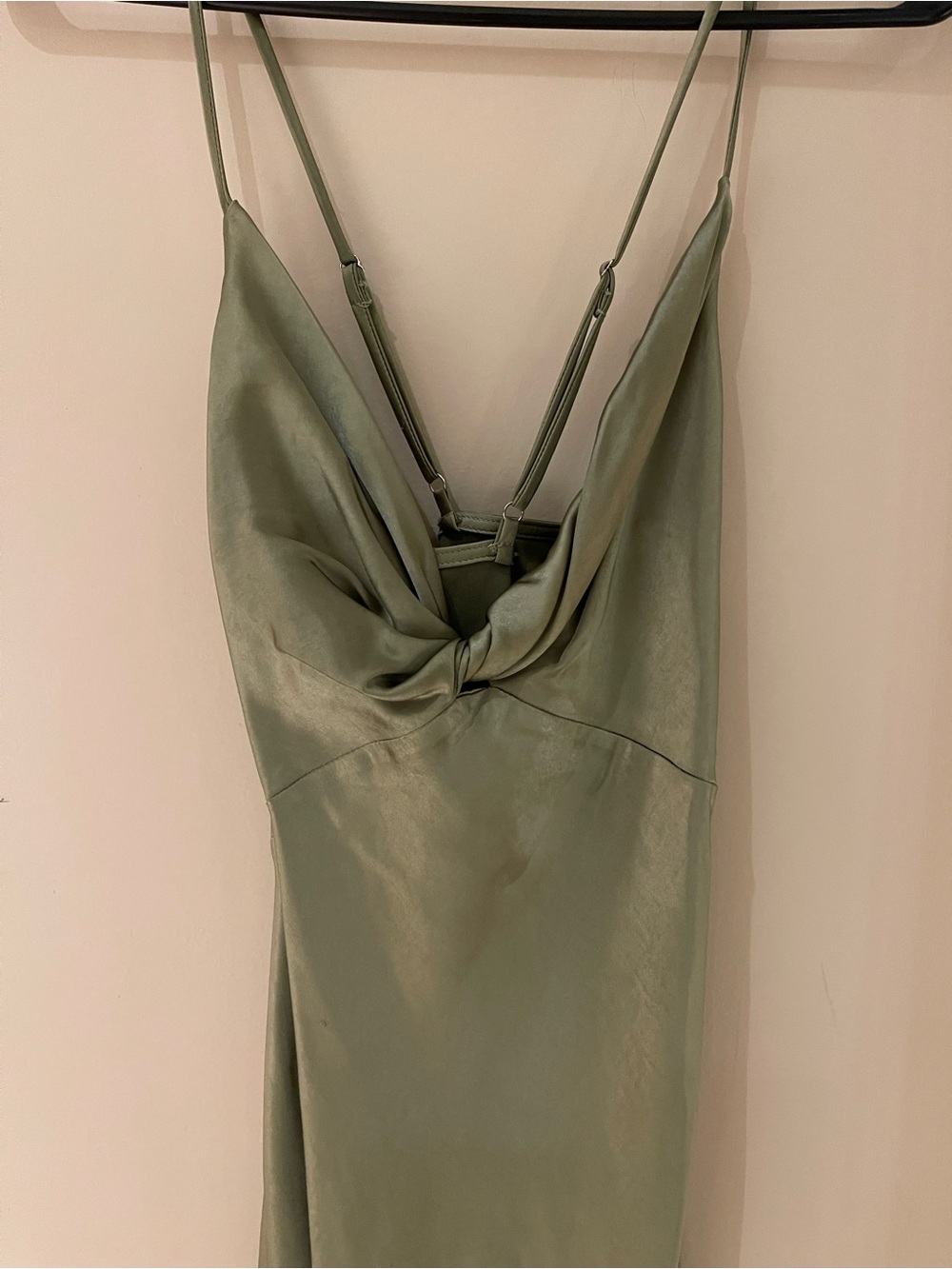 Petal & Pup Olive Green Satin Twist Slip Maxi Dress